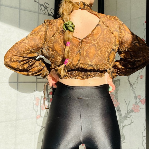 Zara Python Gold Dramatic Balloon Sleeves Sheer Crop Top - Picture 11 of 16